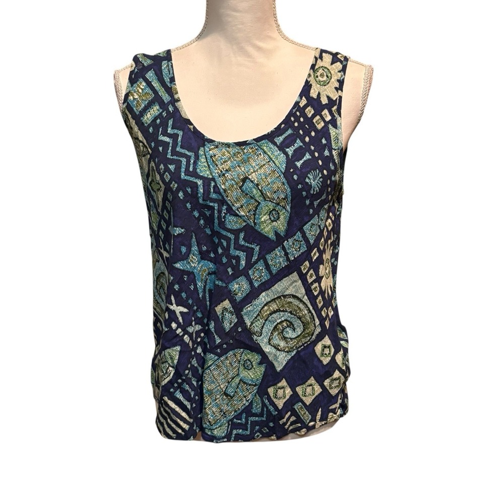 Jams World Anahola Bay Sleeveless Tank Top Women's Medium Blue Green‎ Tropical